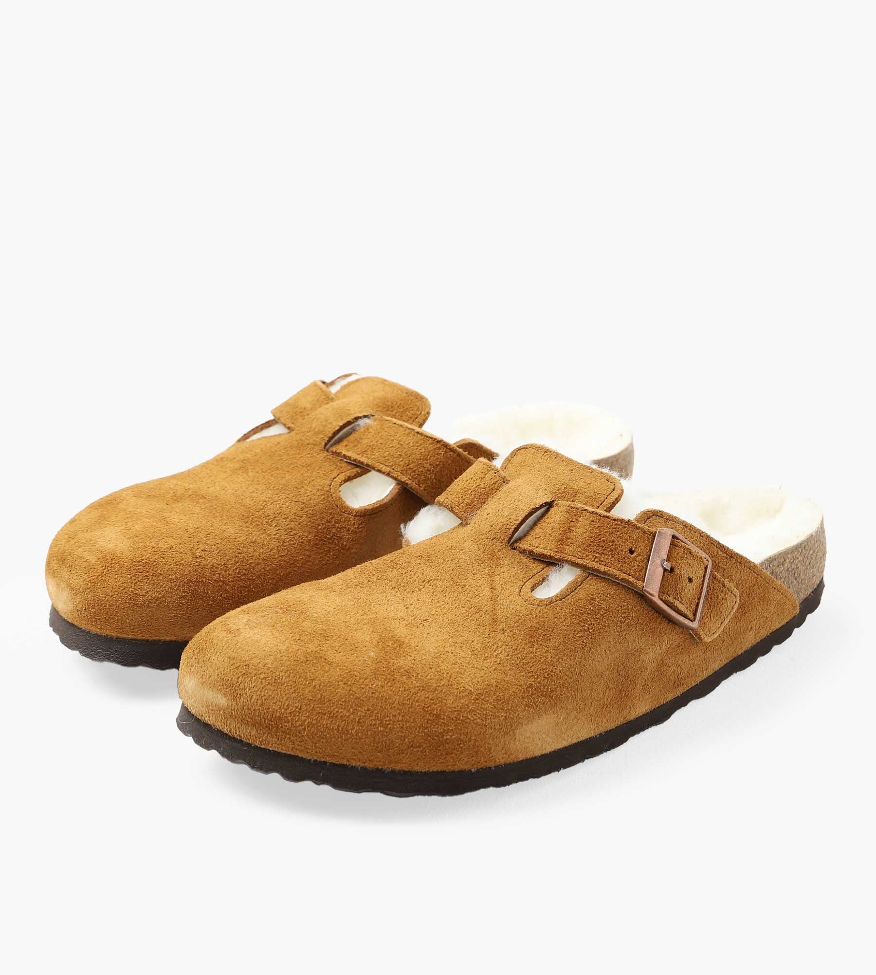 Birkenstock Boston Shearling Suede Leather Fur Taupe