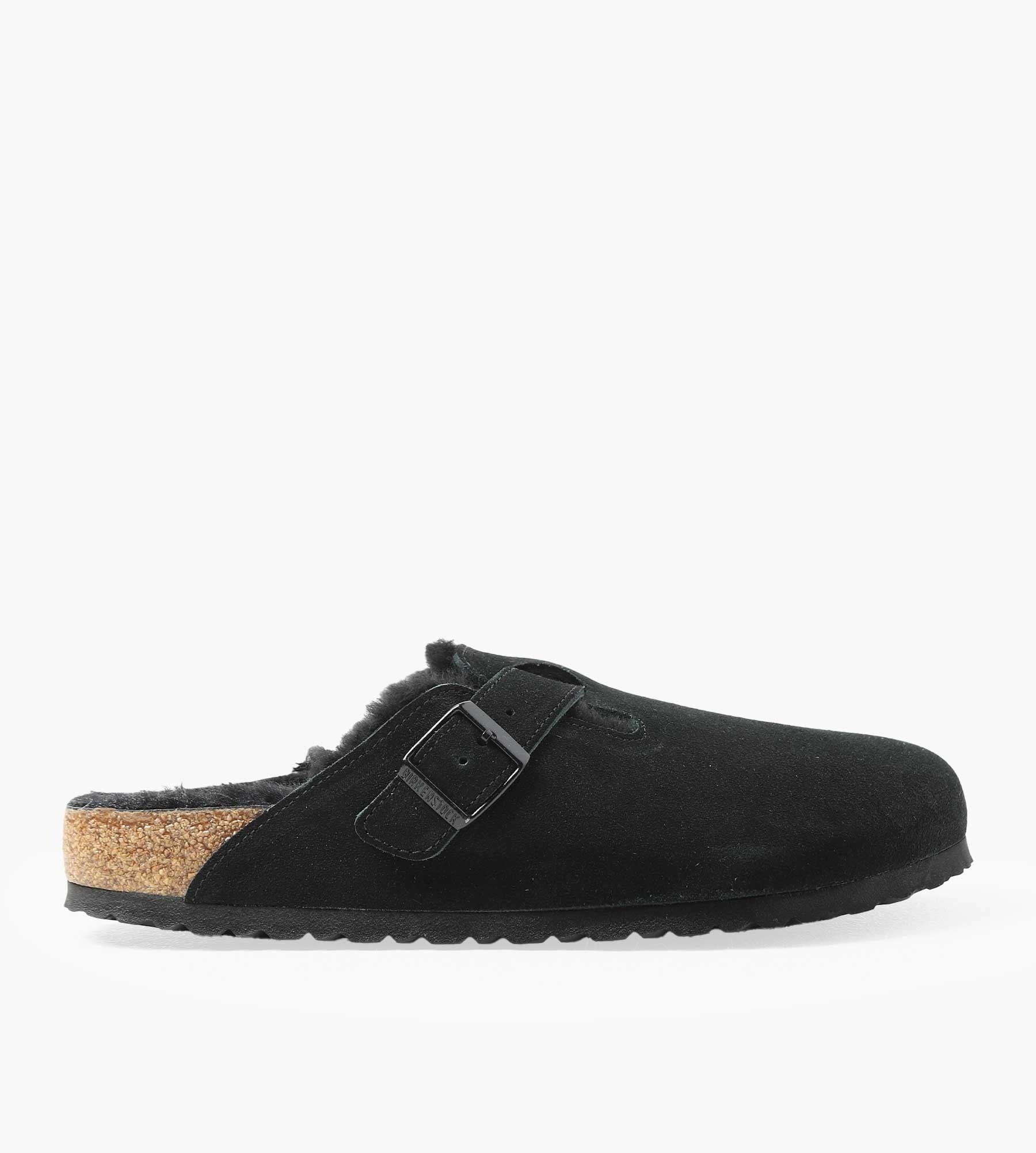 Birkenstock Boston Shearling Suede Leather Fur Black