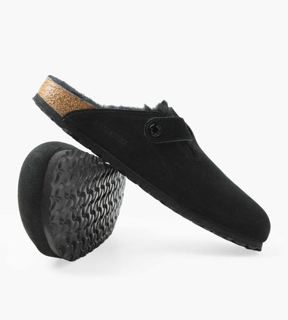 Birkenstock Boston Shearling Suede Leather Fur Black | Baskèts