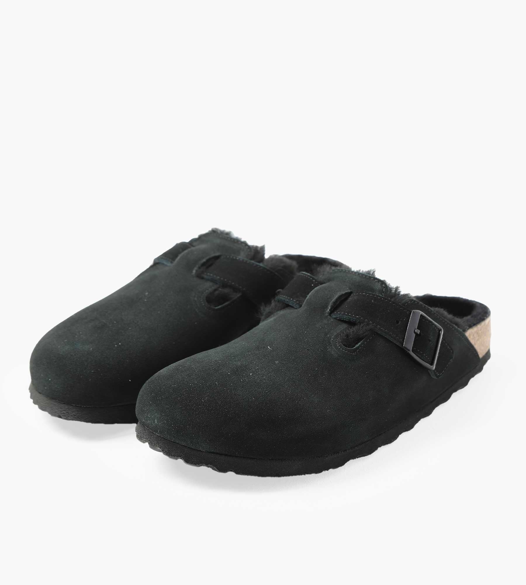 Birkenstock Boston Shearling Suede Leather Fur Black