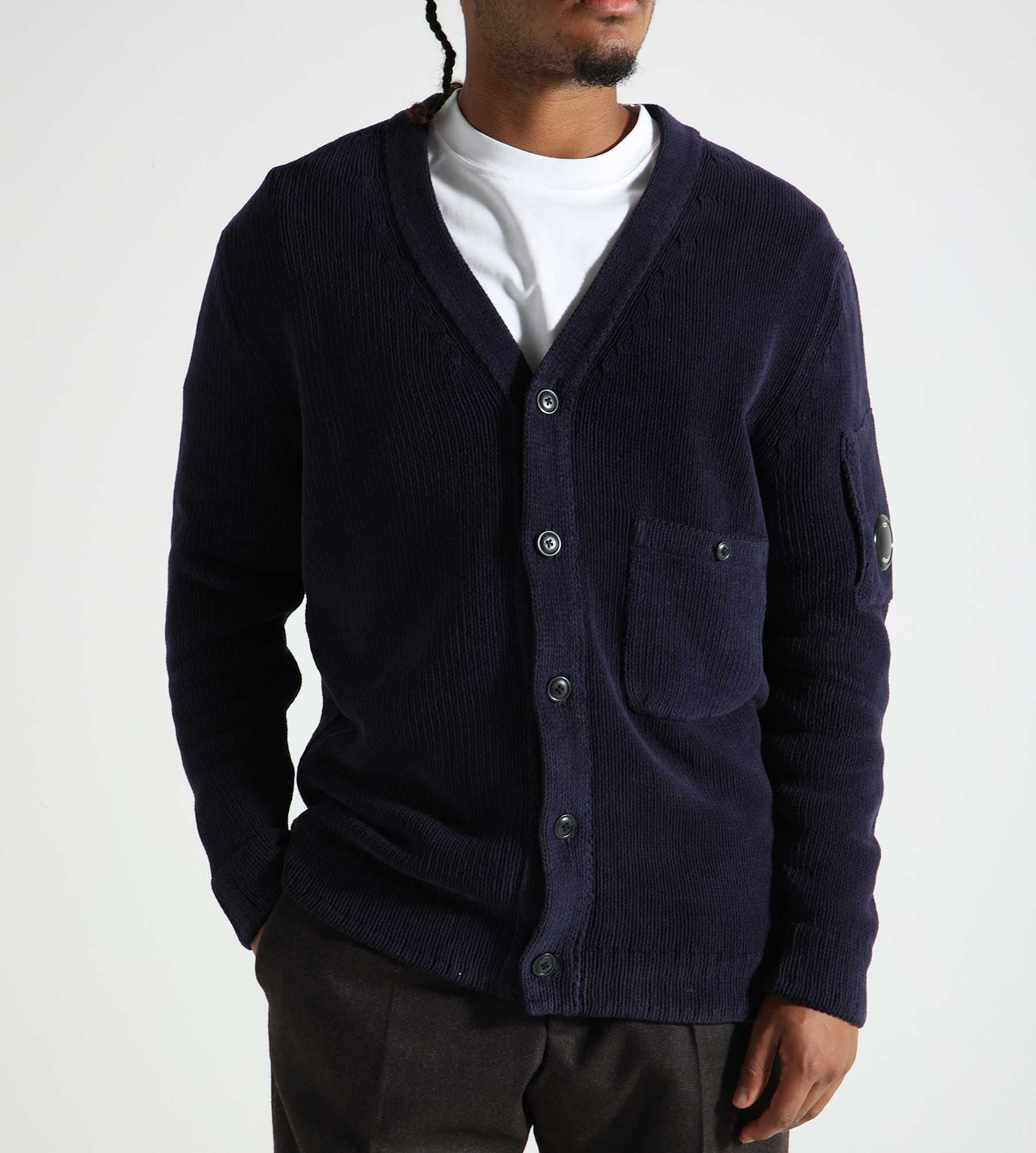 C.P. Company Knitwear Cardigan In Chenille Cotton Nightshade