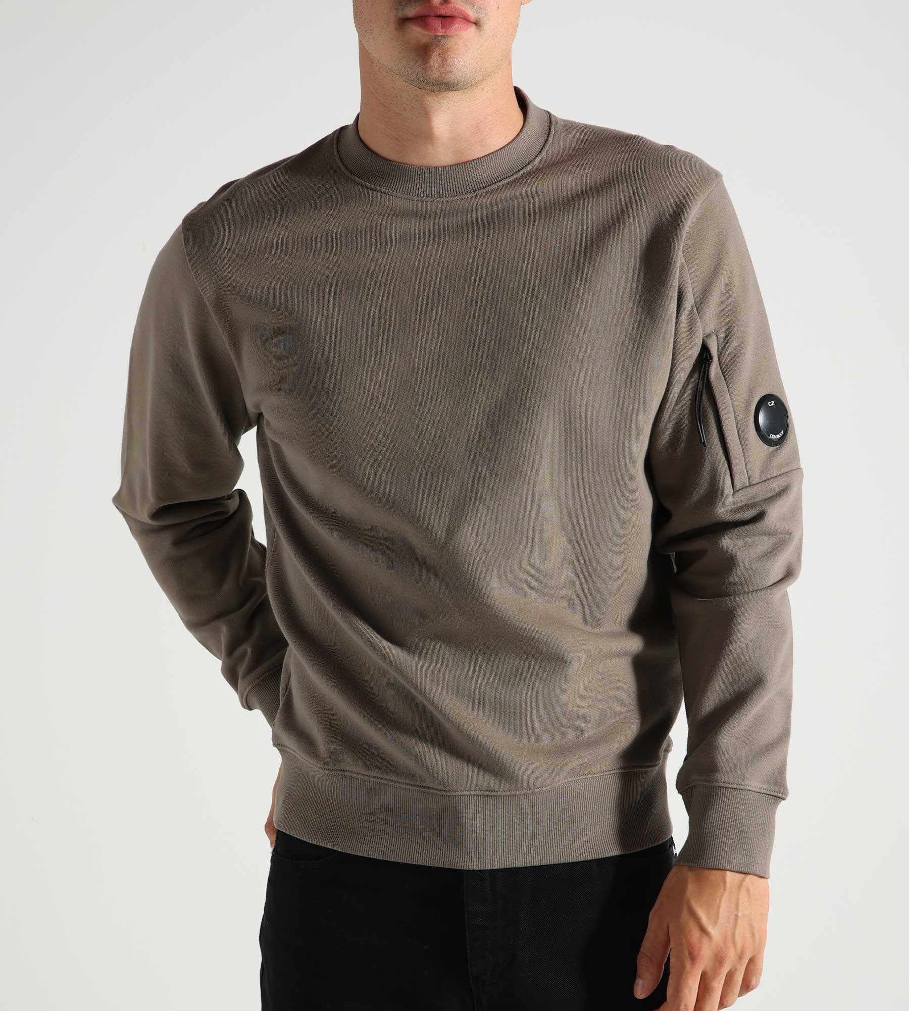 C.P. Company Diagonal Raised Fleece Crew Neck Lens Sweatshirt Walnut