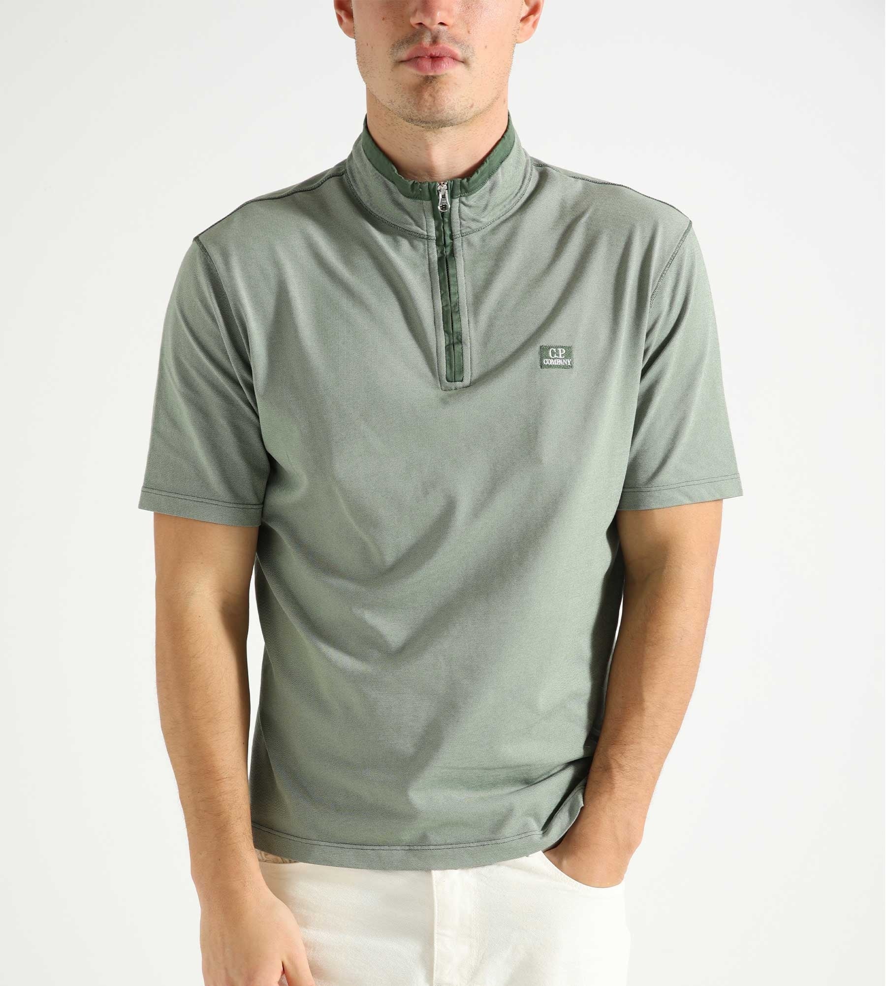 C.P. Company Tacting Piquet Zipped Polo Shirt Duck Green