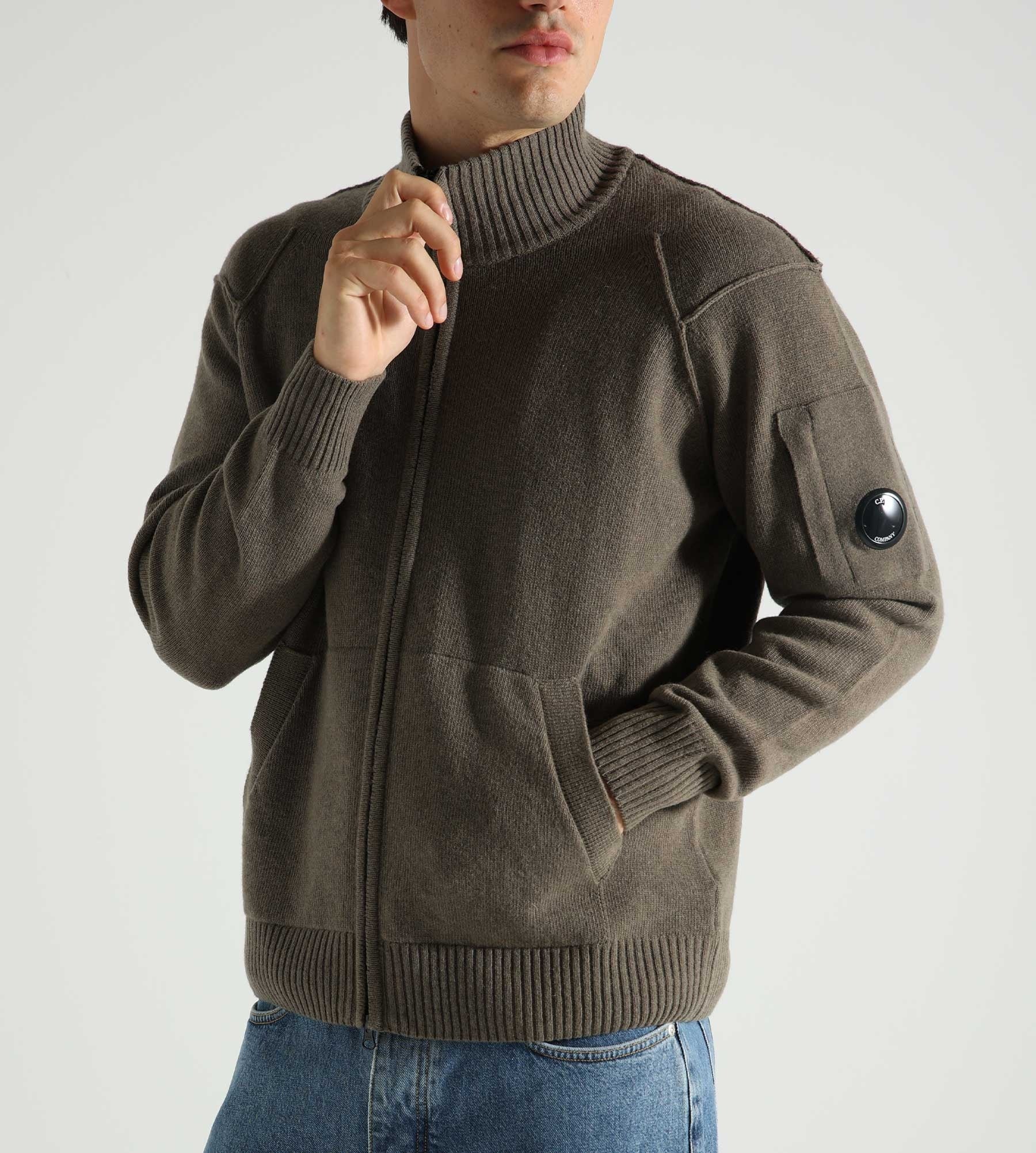 C.P. Company Lambswool Grs Zipped Cardigan Walnut