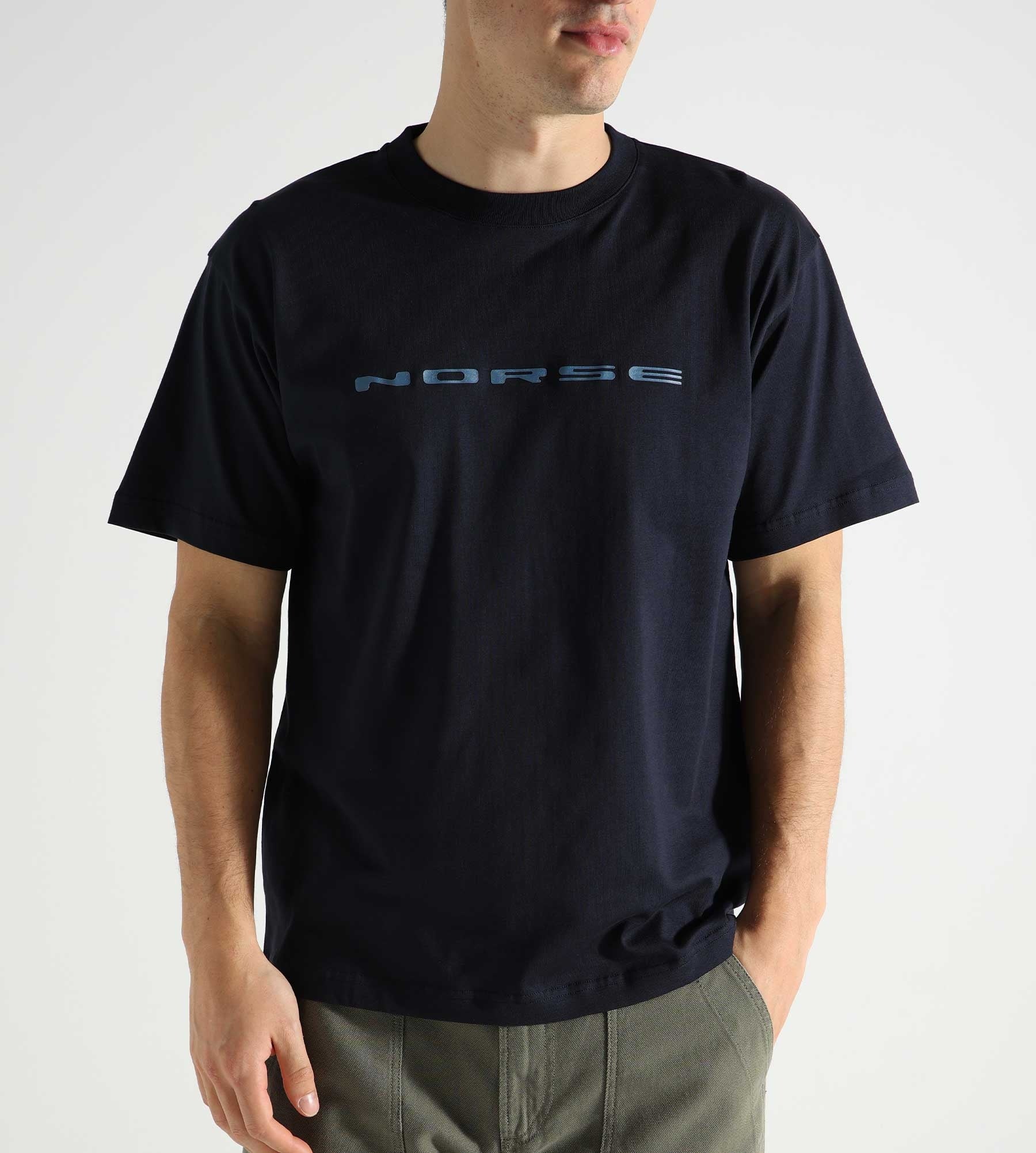 Norse Projects Simon Loose Organic Brush Bevel Logo T-Shirt Dark Navy