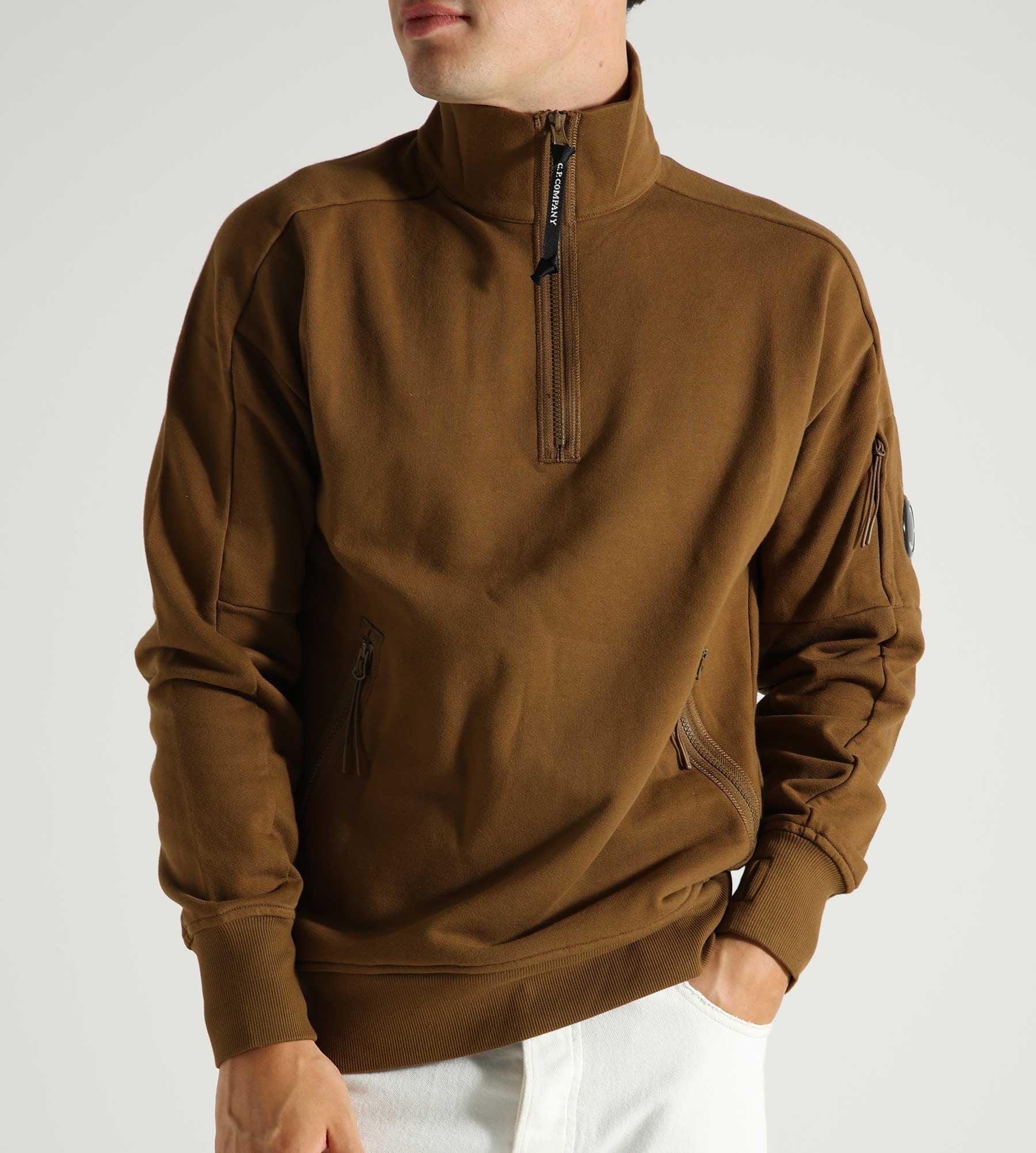 C.P. Company Diagonal Raised Fleece Half Zipped Sweatshirt Toffee