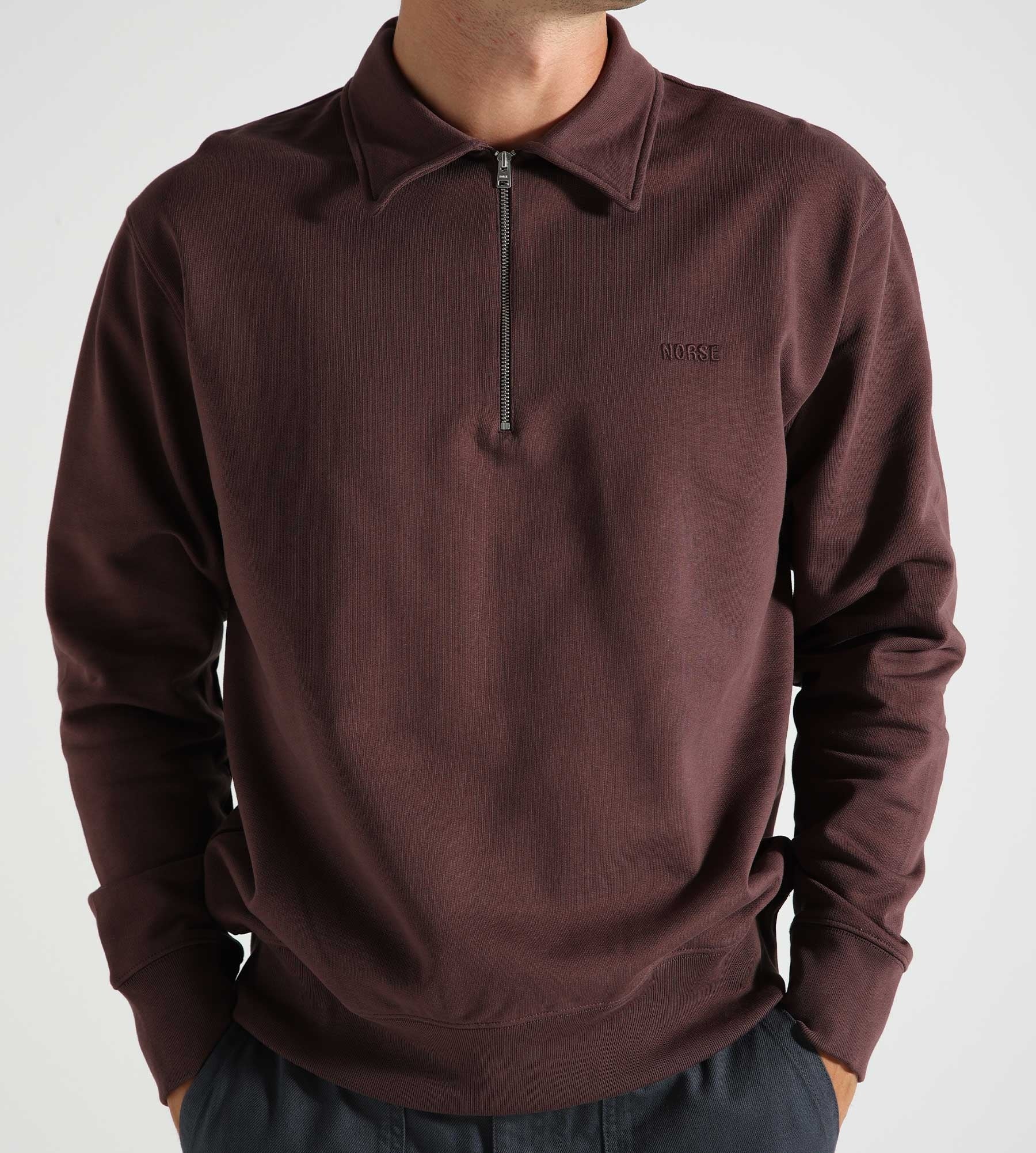 Norse Projects Ketel Relaxed Organic NORSE Logo Half Zip Wine Red