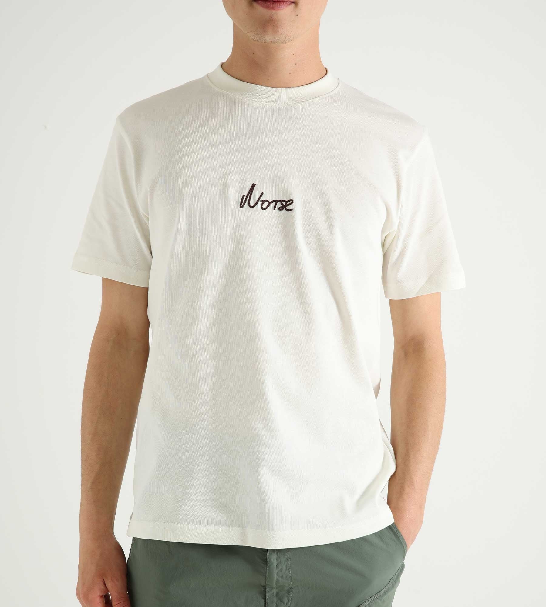 Norse Projects Johannes Organic Chain Stitch Logo T-Shirt Ecru