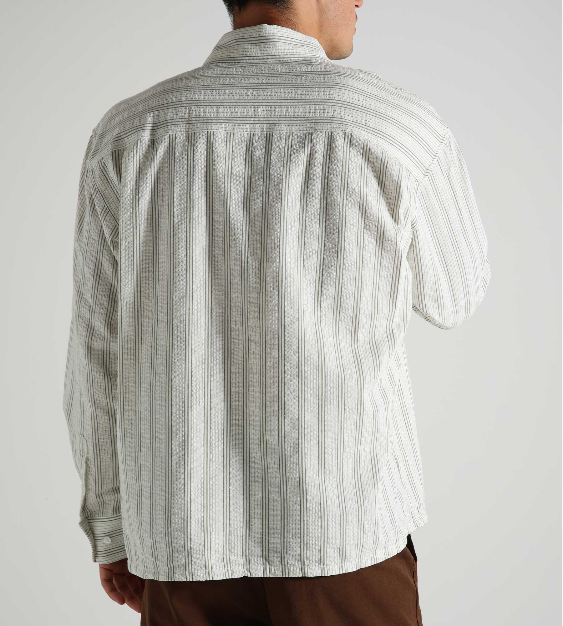 OLAF Seersucker Boxy Shirt Green Stripe