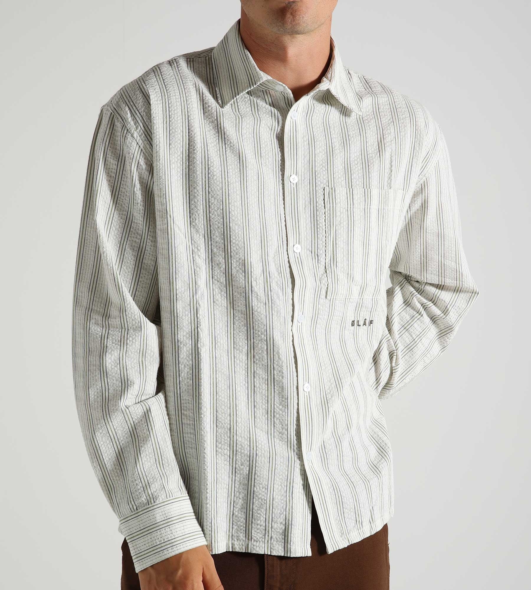 OLAF Seersucker Boxy Shirt Green Stripe