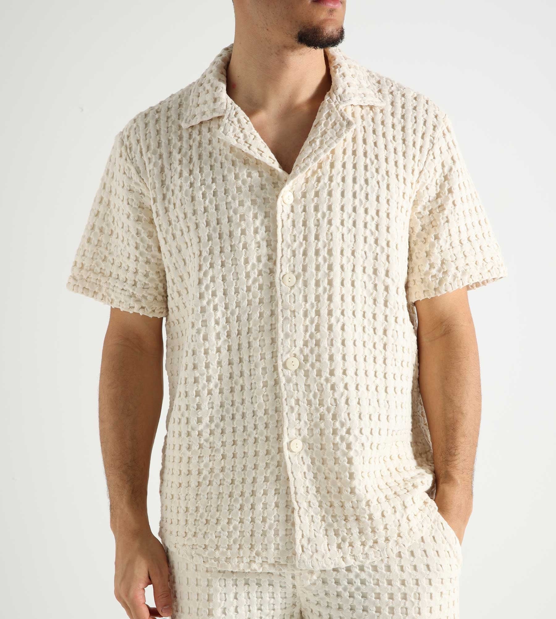 OAS Ecru Cuba Waffle Shirt