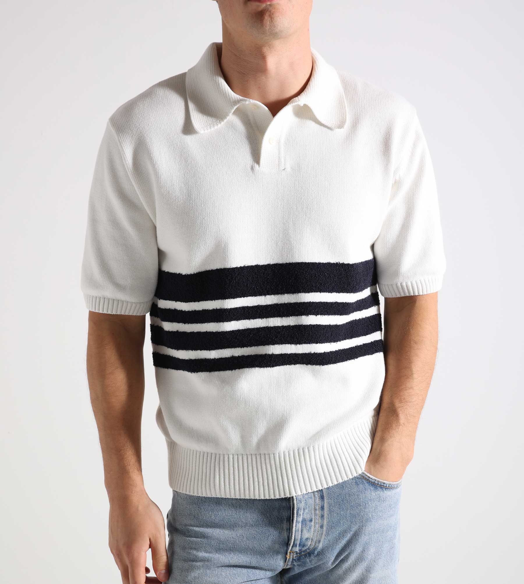 Palmes Panel Knit Polo Organic Cotton Off-White