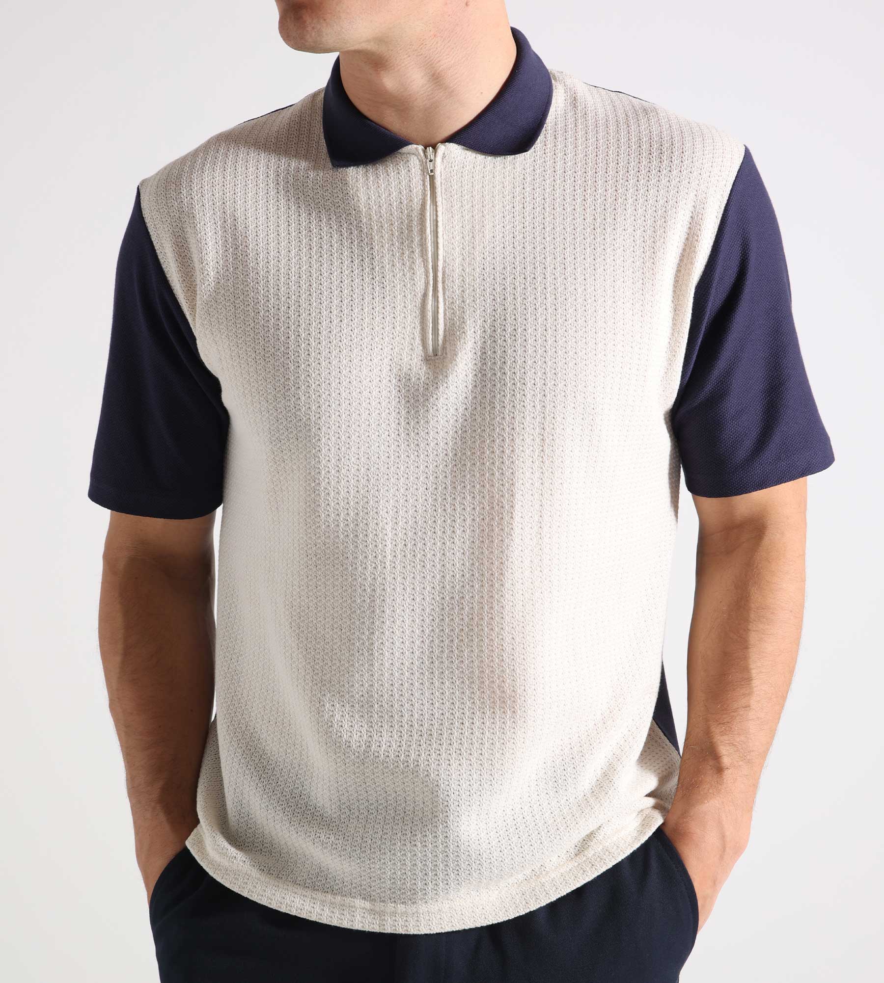 Palmes Textured Zip Polo Jersey Jacquard Dark Blue