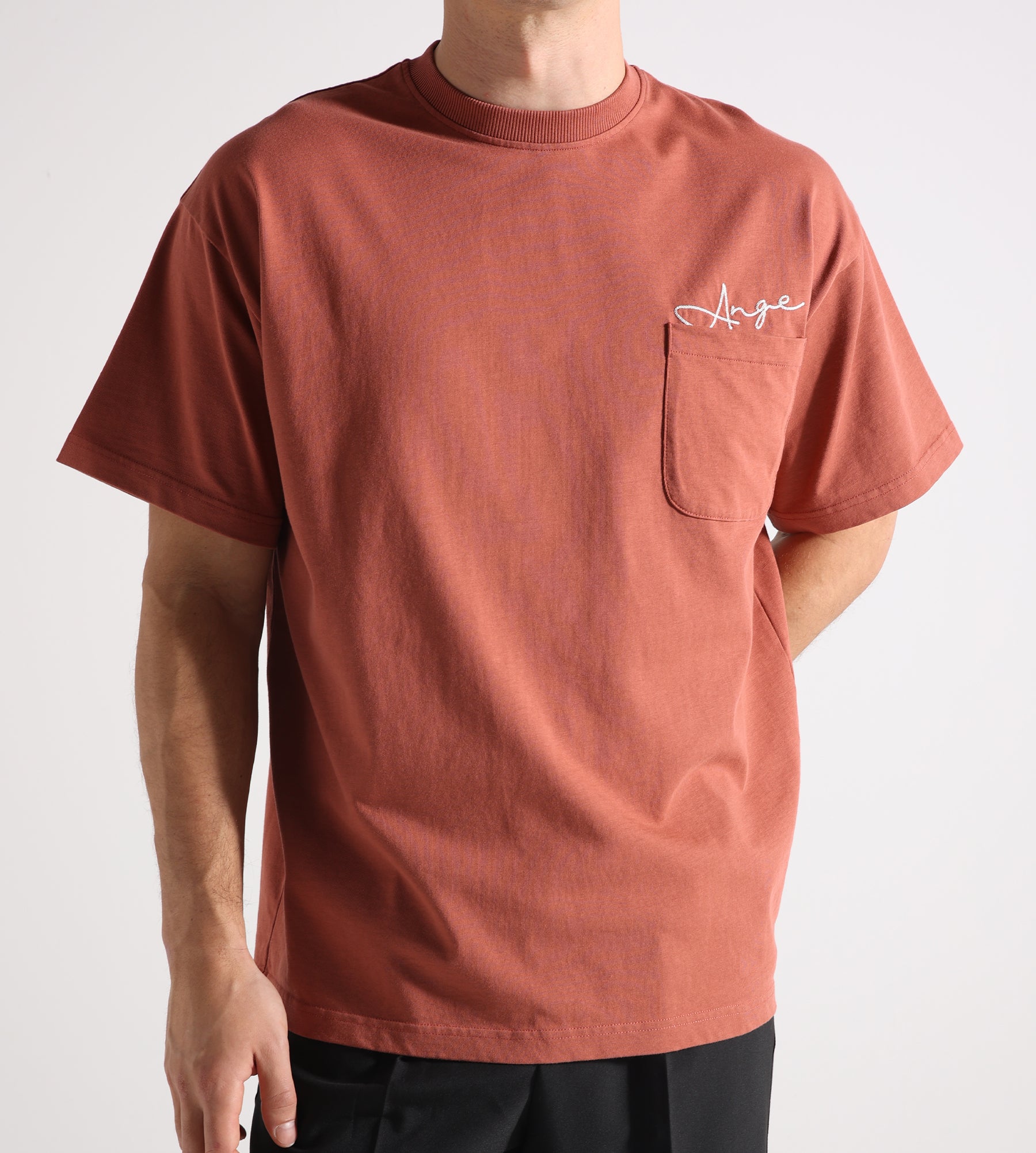 Ange Projects Pocket Script Tee Coral