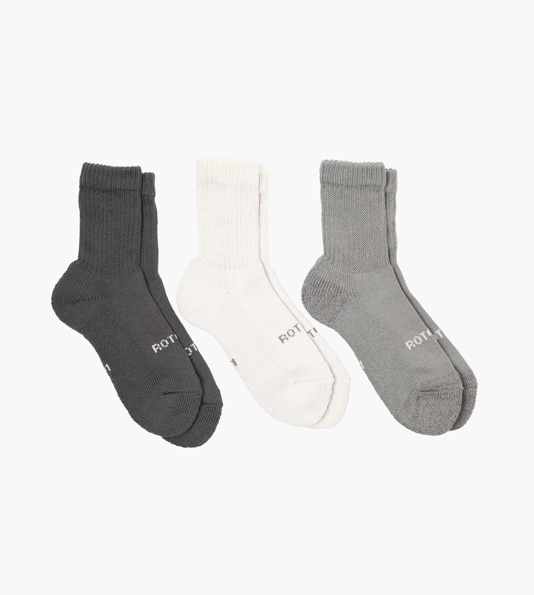 Rototo Organic Daily 3 Pack Mini Crew Socks Grey