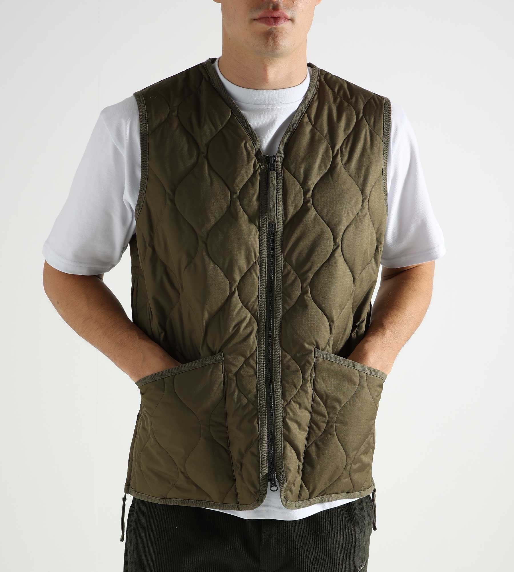 Taion Militairy W-Zip V Neck Down Vest Dark Olive