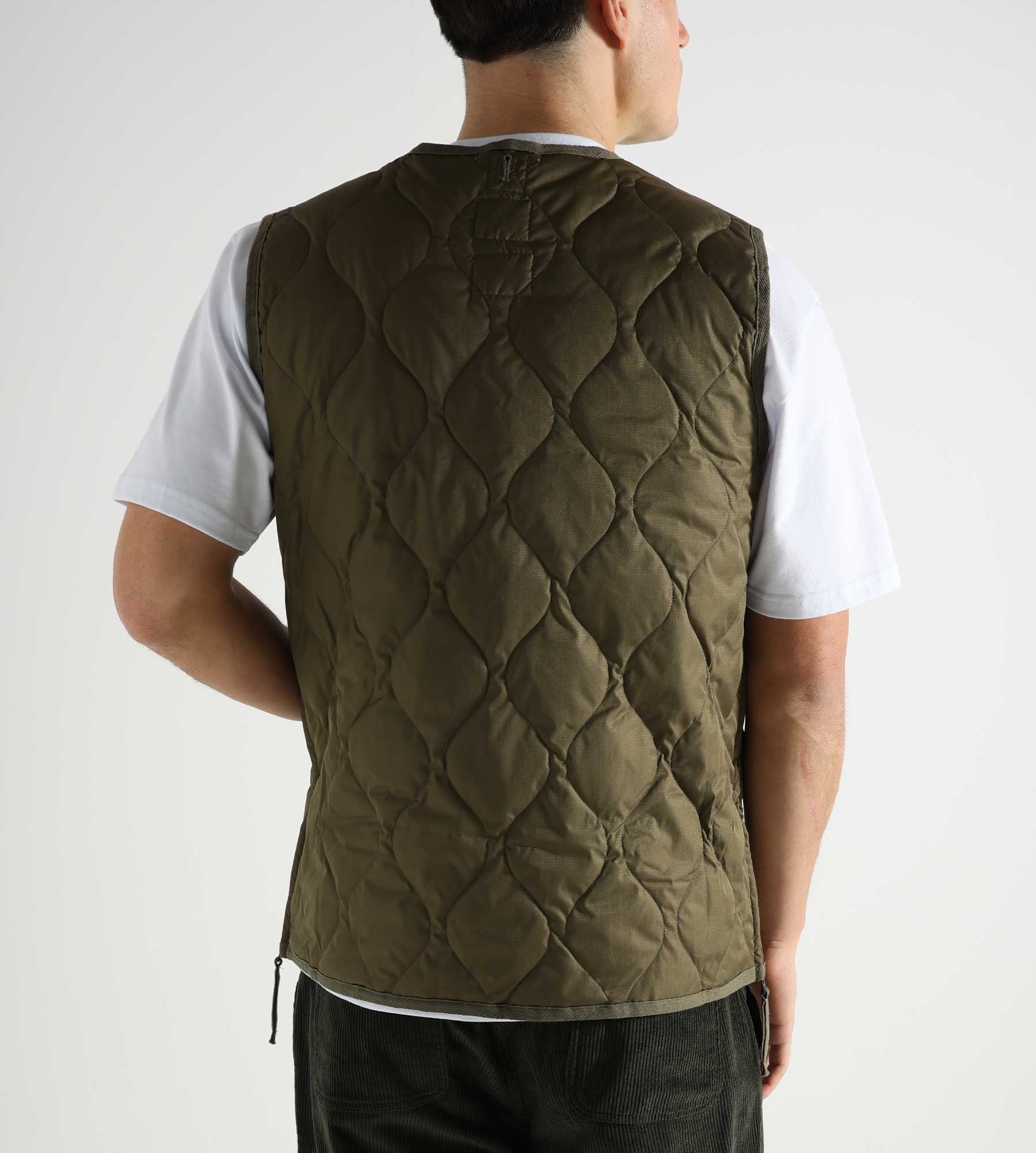 Taion Militairy W-Zip V Neck Down Vest Dark Olive