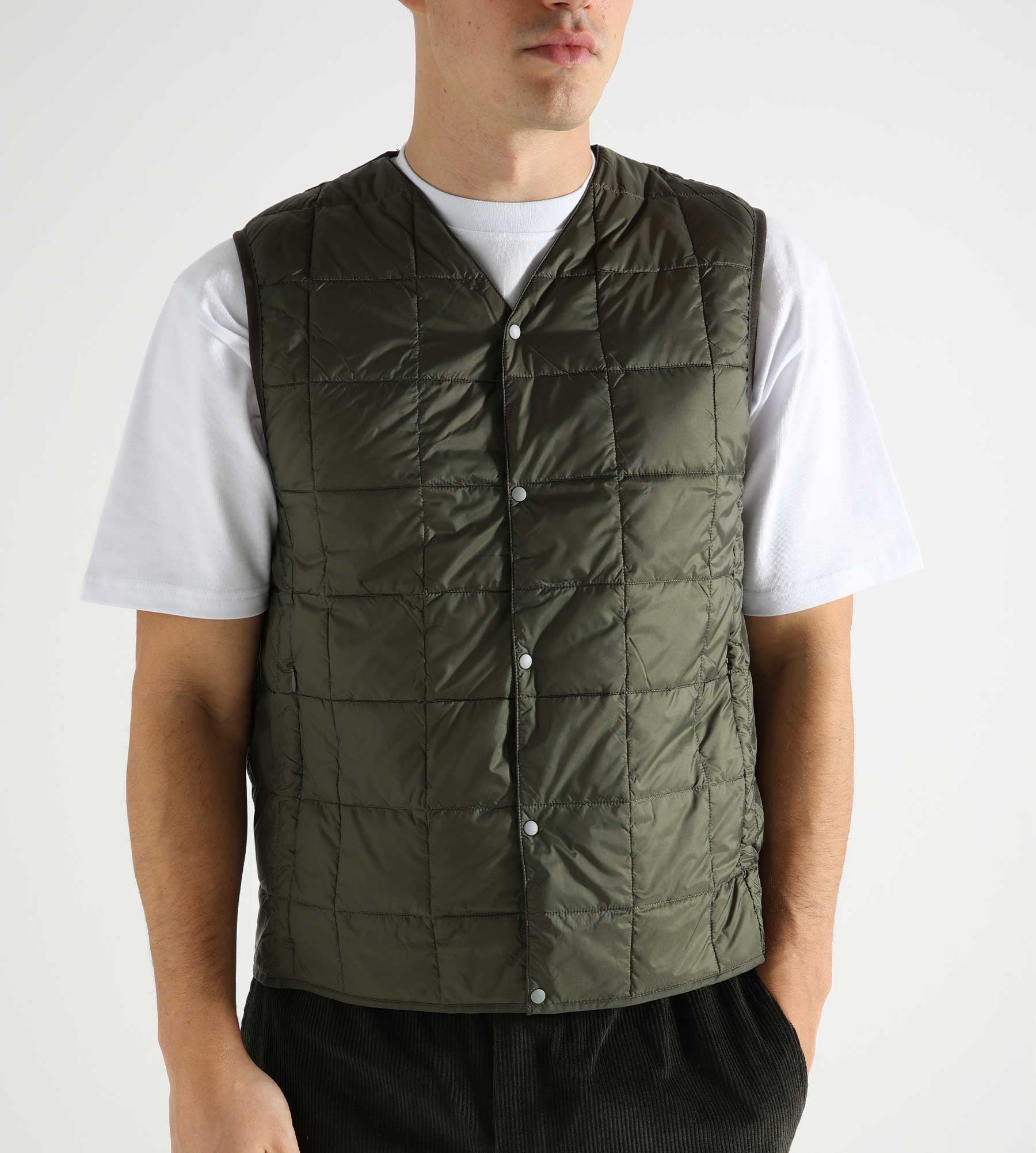 Taion V Neck Button Down Vest Dark Olive