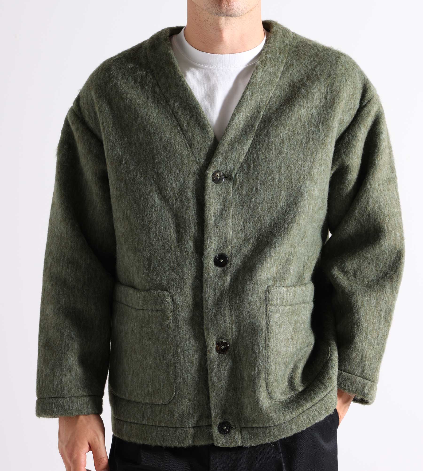 Welter Shelter Cardigan Bonded Shaggy Wool Green