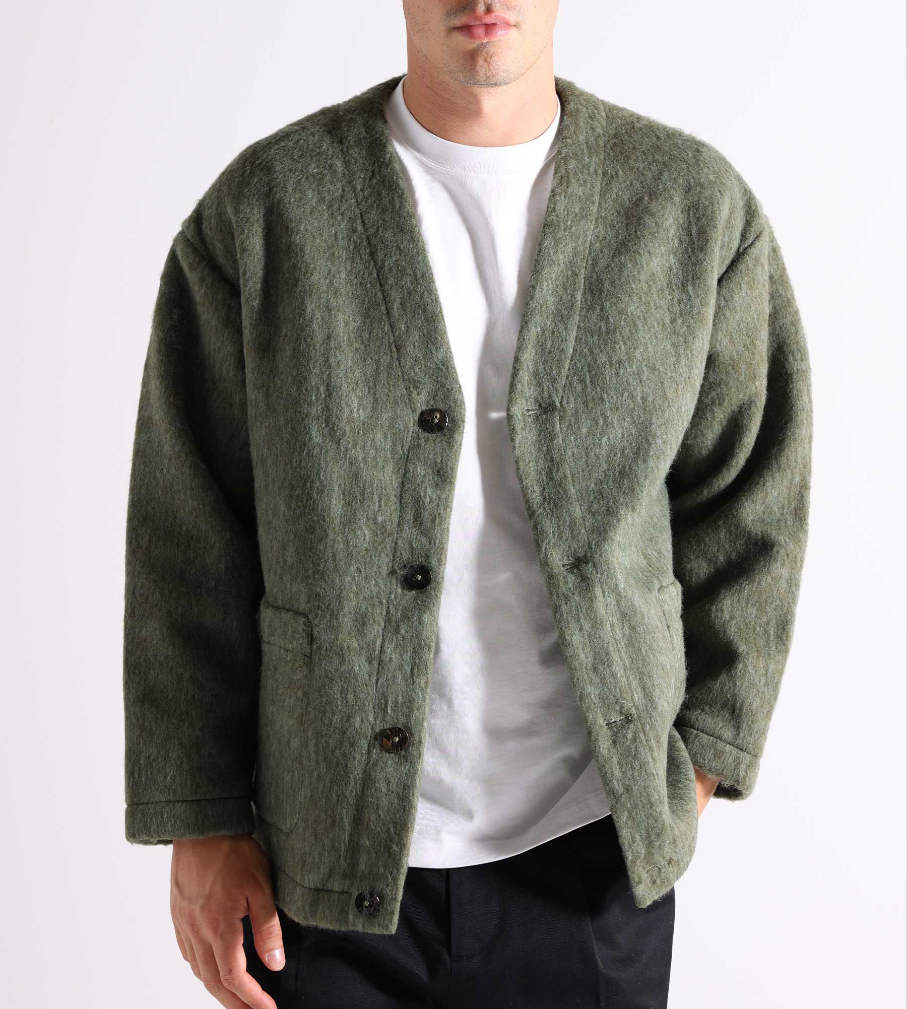 Welter Shelter Cardigan Bonded Shaggy Wool Green