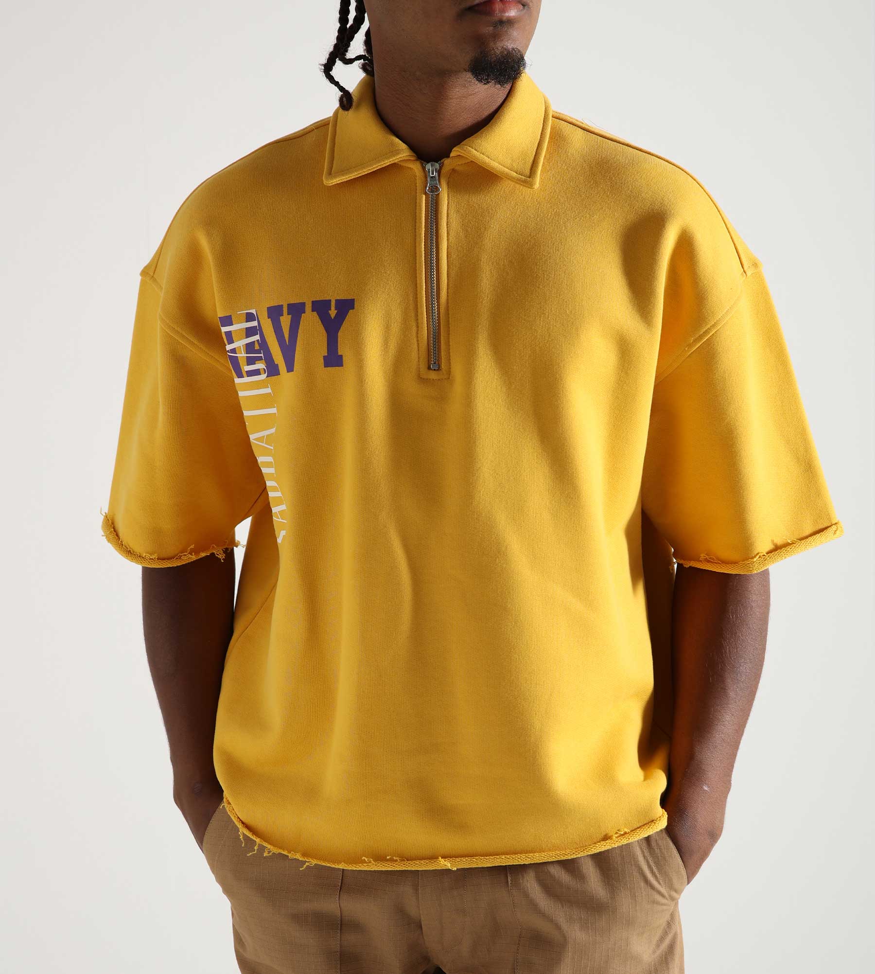 Sabbatical Navy Half Zip Polo Golden Rod