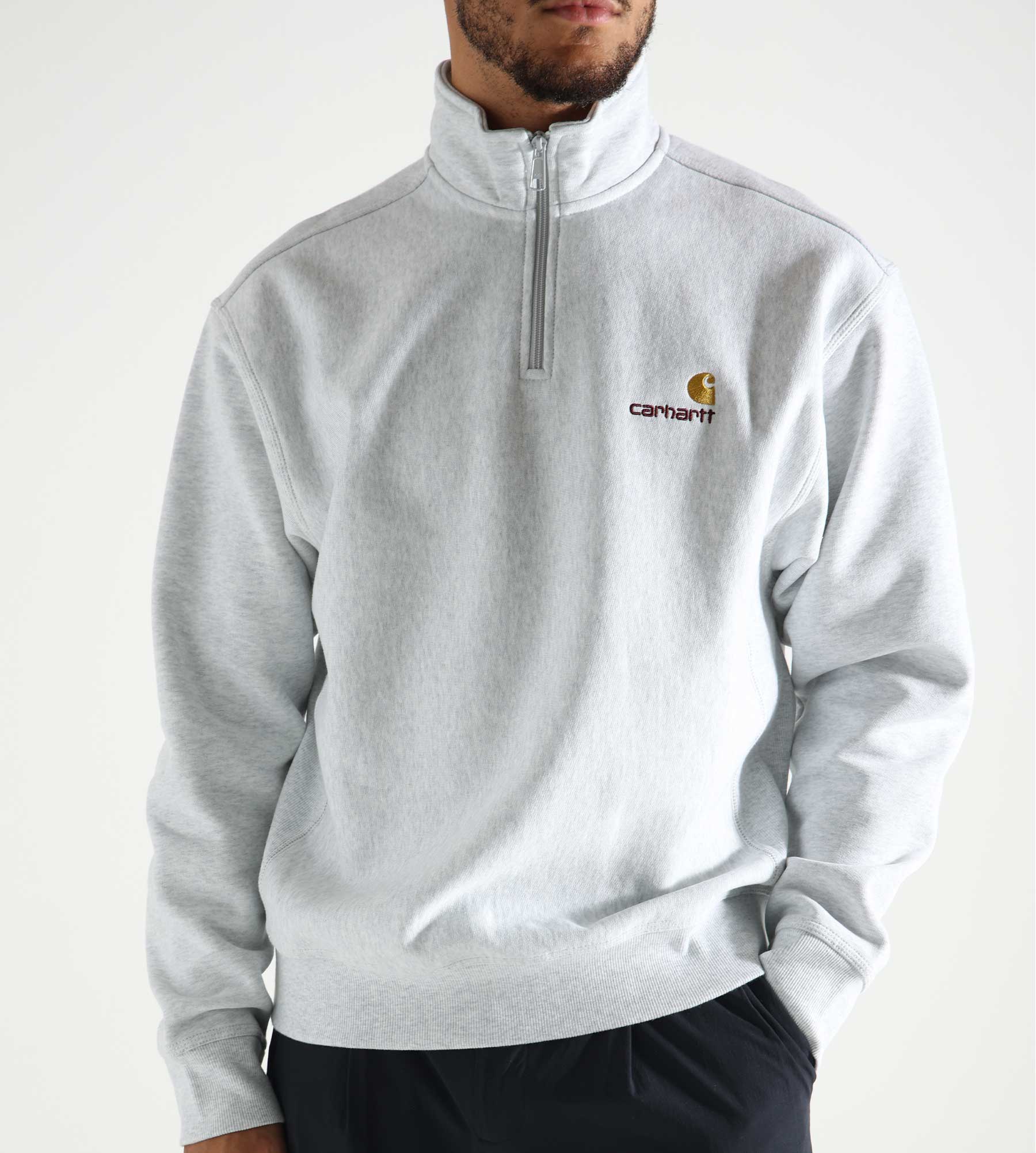 Carhartt WIP Half Zip American Script Sweater Ash Heather